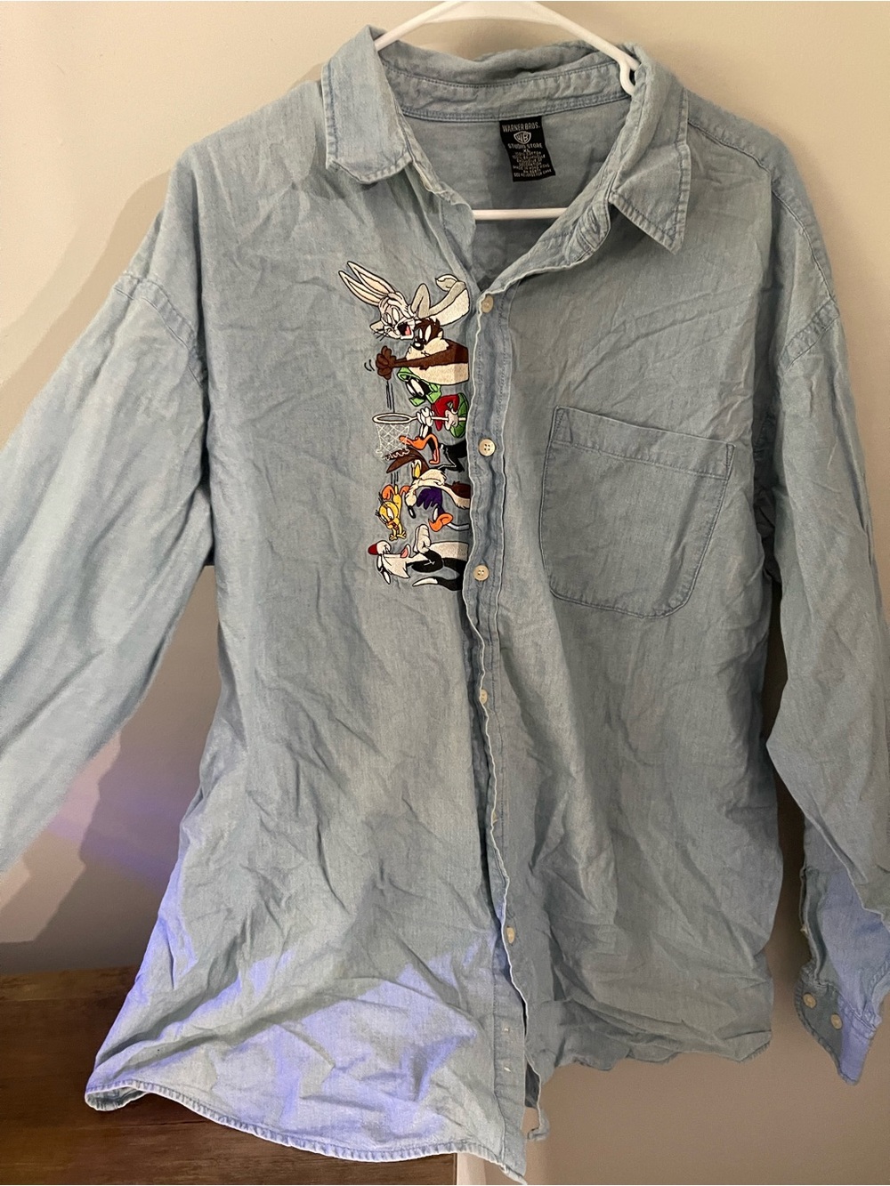 Warner Bros. Light Blue Looney Tunes Embroidered Button-Up Shirt Jacket